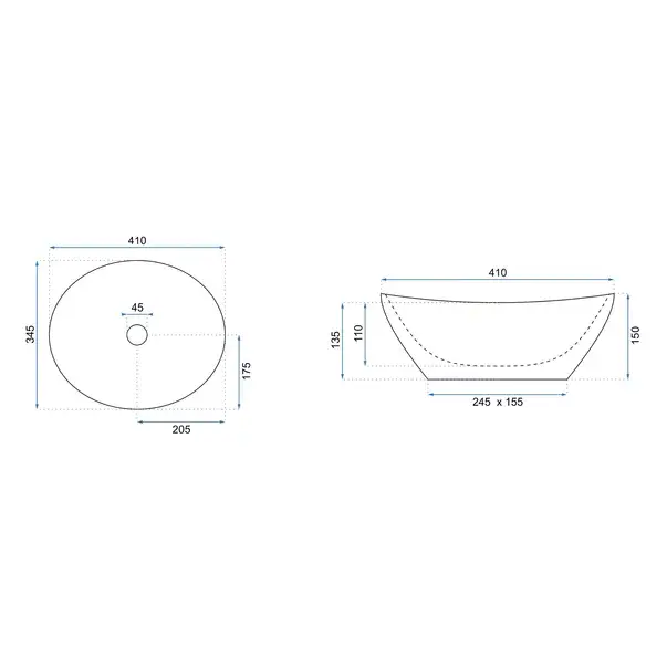 Lavoar pe blat Rea Sofia 41 cm alb - negru [2]