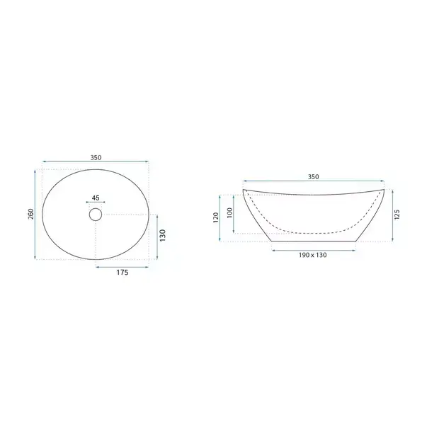 Lavoar pe blat Rea Sofia Mini Aiax oval finisaj alb piatra lucios 35 cm [6]
