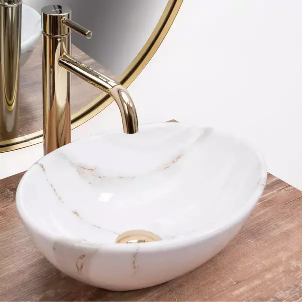 Lavoar pe blat Rea Sofia Mini Aiax oval finisaj alb piatra lucios 35 cm [4]