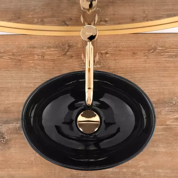 Lavoar pe blat Rea Sofia Mini oval finisaj negru lucios 35 cm [3]