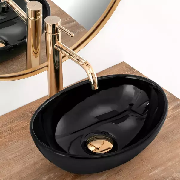Lavoar pe blat Rea Sofia Mini oval finisaj negru lucios 35 cm [2]