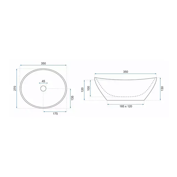 Lavoar pe blat Rea Sofia Mini oval finisaj negru lucios 35 cm [6]