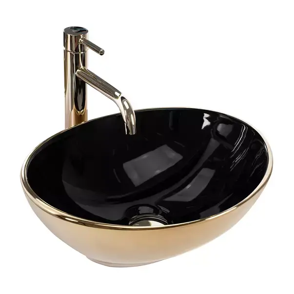 Lavoar pe blat Rea Sofia oval finisaj negru - auriu lucios 41 cm [1]