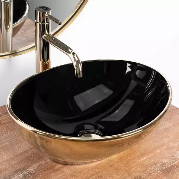 Lavoar pe blat Rea Sofia oval finisaj negru - auriu lucios 41 cm [5]