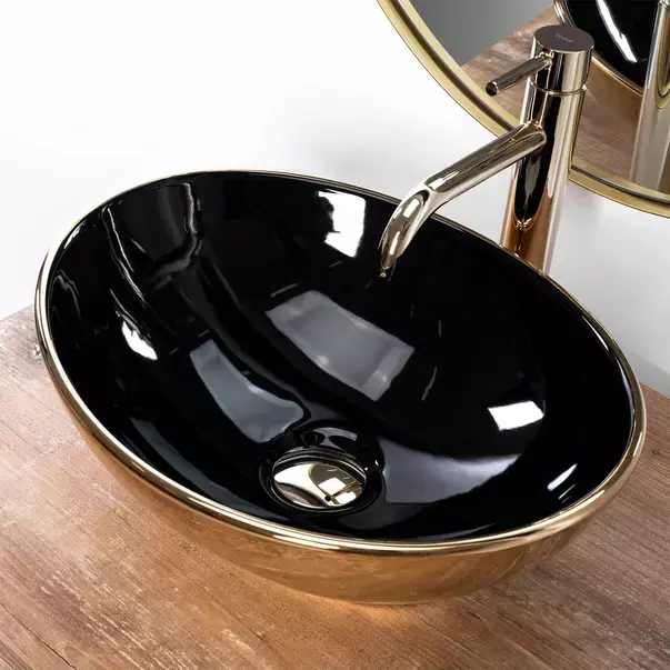 Lavoar pe blat Rea Sofia oval finisaj negru - auriu lucios 41 cm [2]
