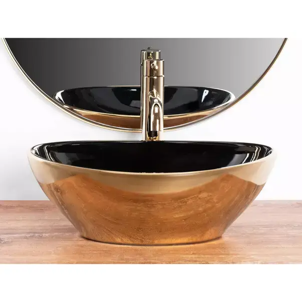 Lavoar pe blat Rea Sofia oval finisaj negru - auriu lucios 41 cm [4]