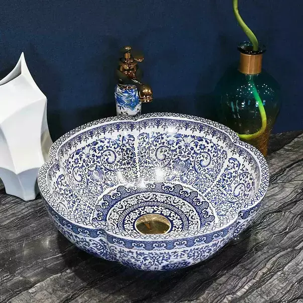 Lavoar pe blat Rea Vivien rotund finisaj alb - albastru 43 cm [6]