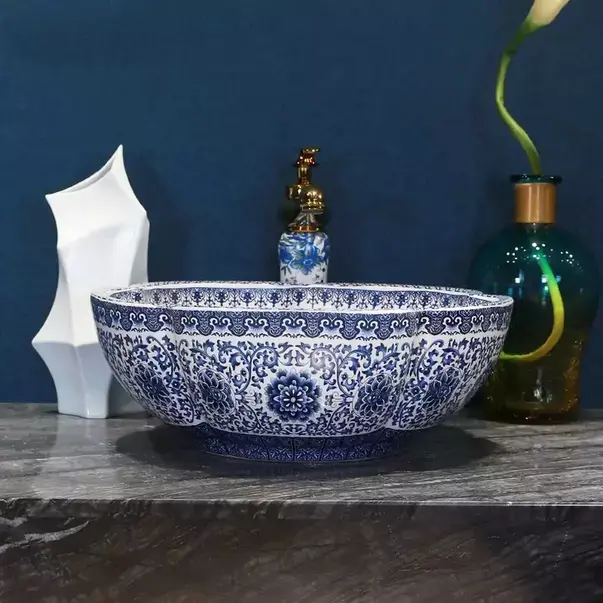 Lavoar pe blat Rea Vivien rotund finisaj alb - albastru 43 cm [3]