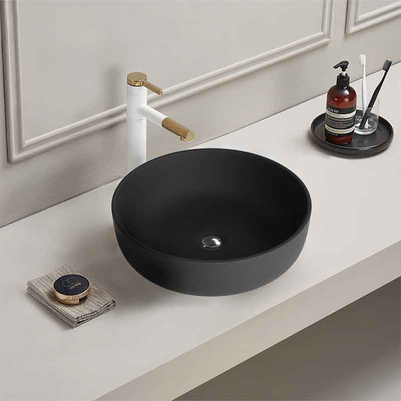 Lavoar pe blat Spectrum, Calvia Black, rotund, negru mat [3]