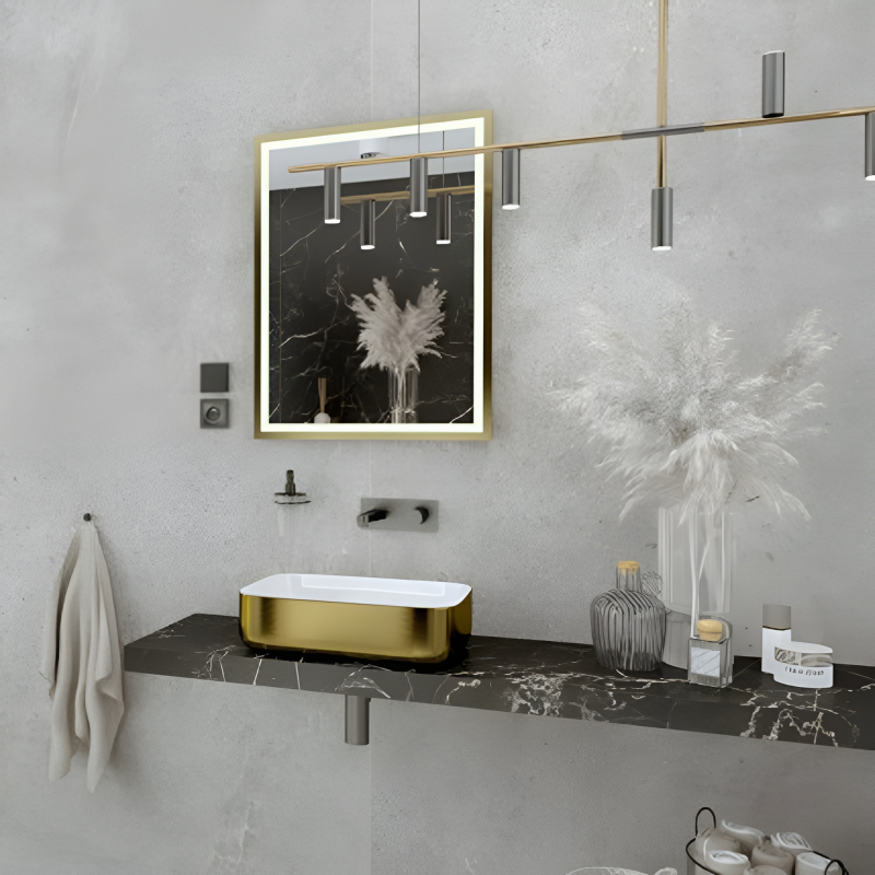 Lavoar pe blat Spectrum, Castor Brushed Gold, dreptunghiular, auriu periat-alb [3]