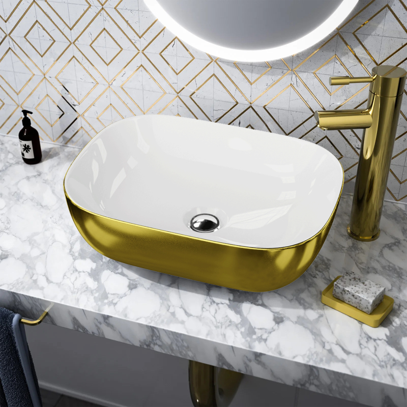  Lavoar pe blat Spectrum, Gineta Gold White, dreptunghiular, auriu lucios-alb [2]