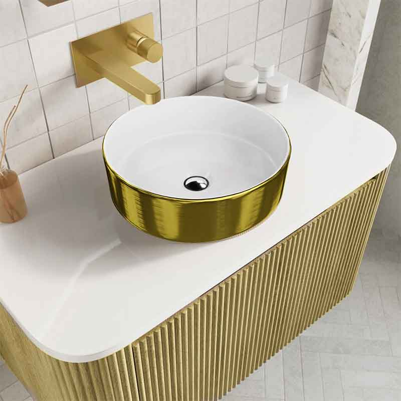 Lavoar pe blat Spectrum, Rosina Brushed Gold, rotund, auriu periat-alb [3]