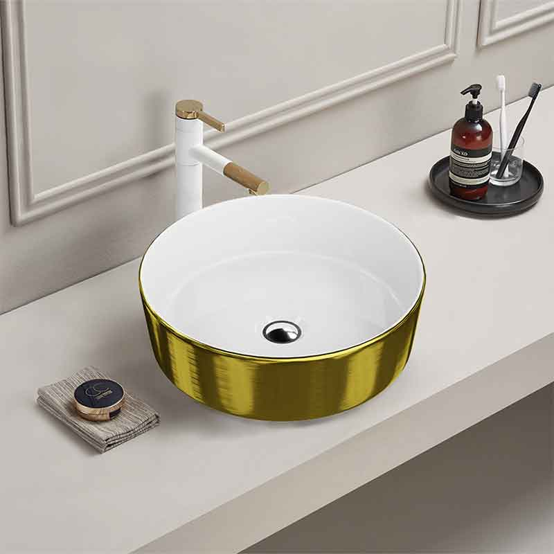 Lavoar pe blat Spectrum, Rosina Brushed Gold, rotund, auriu periat-alb [2]