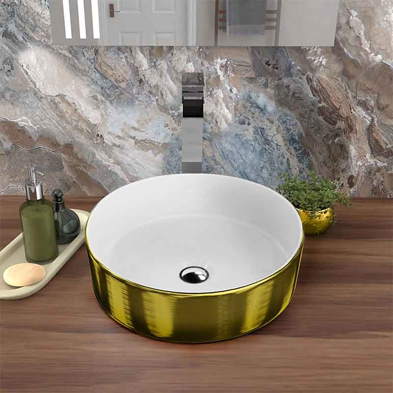 Lavoar pe blat Spectrum, Rosina Brushed Gold, rotund, auriu periat-alb [5]