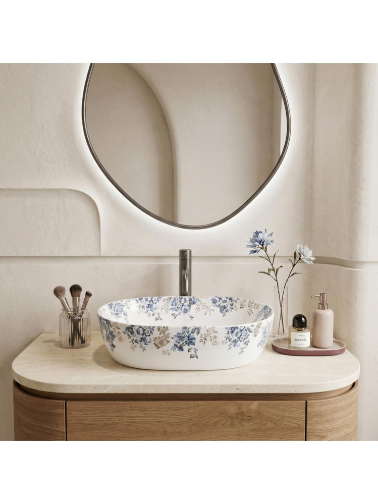 Lavoar pe blat Veronica Shiny Rea oval ceramica lucioasa 485x350 mm model floral [6]