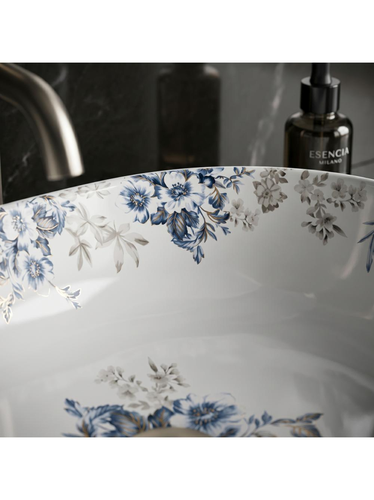 Lavoar pe blat Veronica Shiny Rea oval ceramica lucioasa 485x350 mm model floral [9]