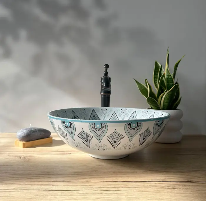 Lavoar pentru blat Mandala Alb cu model, Rea [2]