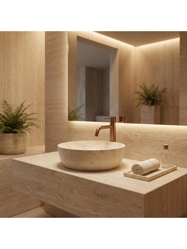 Lavoar pentru blat Rea Amelia Travertine Classic 48 imitatie piatra [8]
