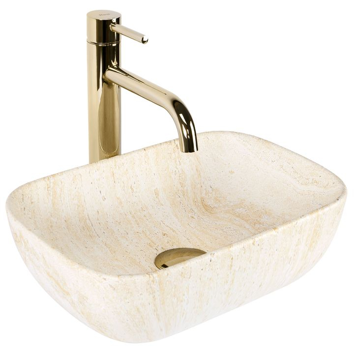 Lavoar pentru blat Rea BELINDA MINI TRAVERTINE MATT [1]