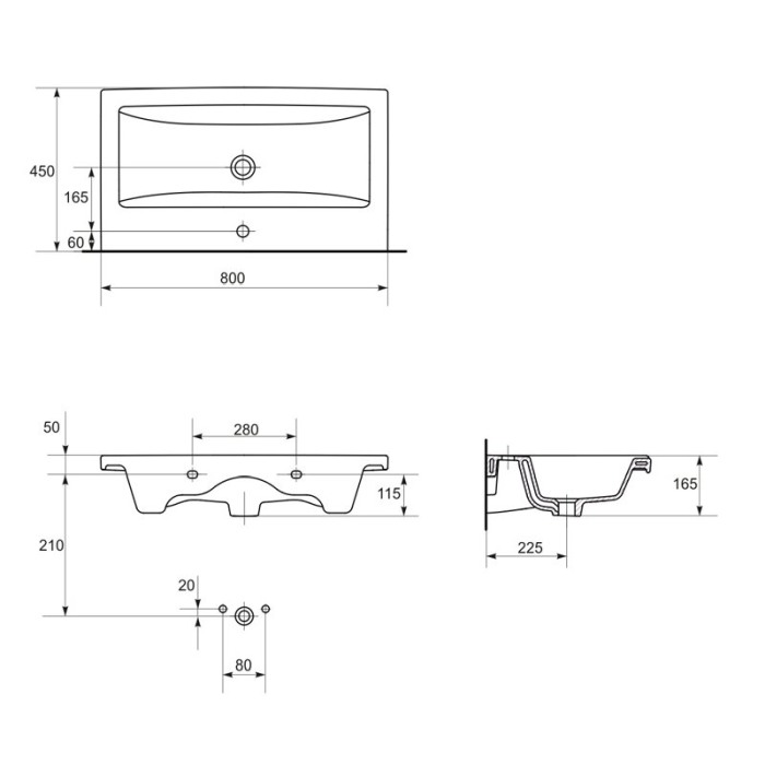 Lavoar pentru mobilier Cersanit, Como, 80 cm, alb [2]