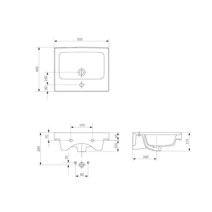 Lavoar pentru mobilier,Cersanit, Crea, 50 cm, alb [2]