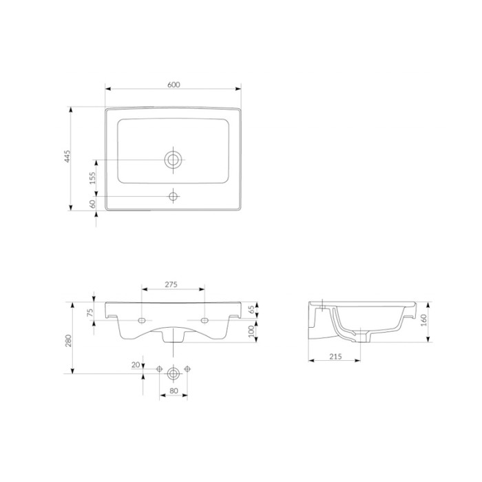Lavoar pentru mobilier Cersanit, Crea, 60 cm, alb [2]