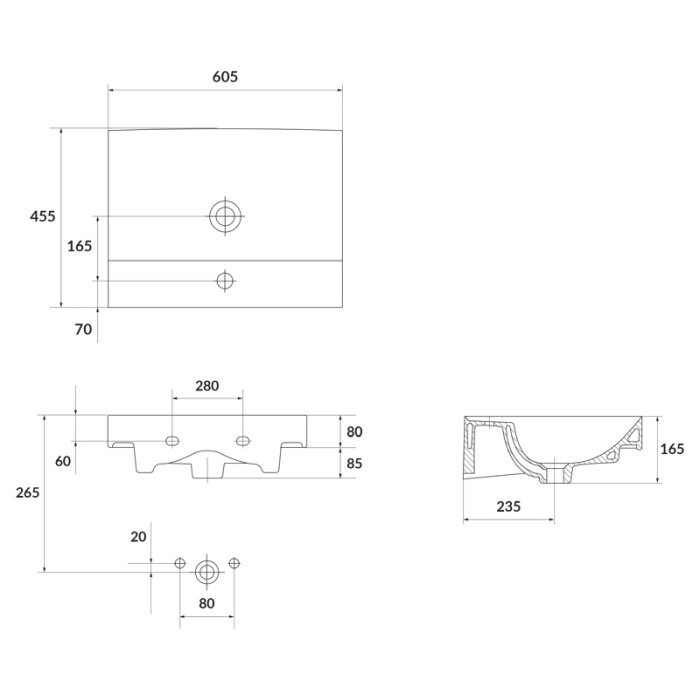Lavoar pentru mobilier, Cersanit, Larga, dreptunghiular, 60 cm, alb [2]