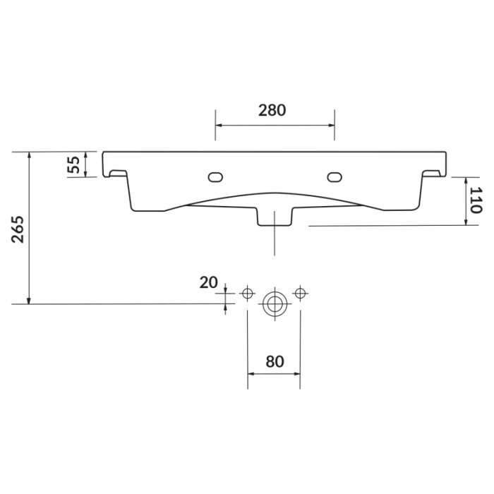 Lavoar slim pentru mobilier, Cersanit, Moduo, 80x38 cm, alb [3]
