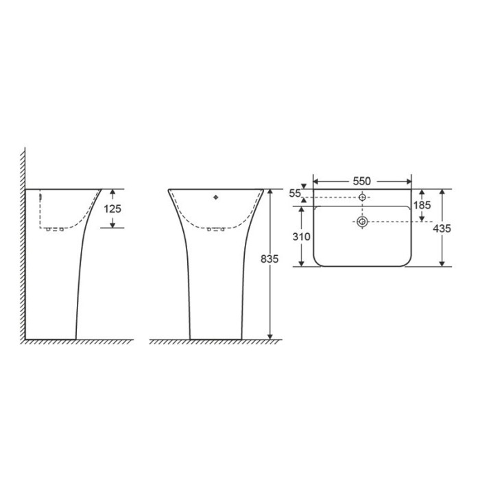 Lavoar stativ, Fluminia, Aramis 55, back-to-wall, alb [2]