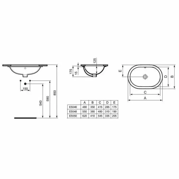 Lavoar sub blat Ideal Standard Connect oval 48x35 [2]