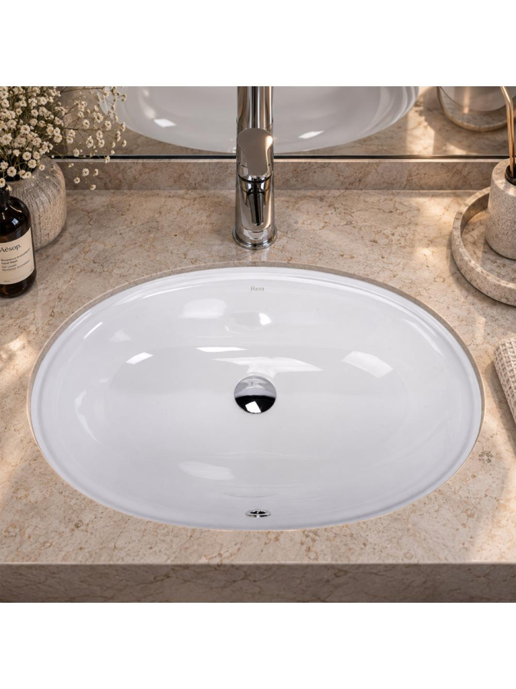Lavoar sub blat Rea Niva alb lucios oval 595x405x200 mm ceramica sanitara [5]