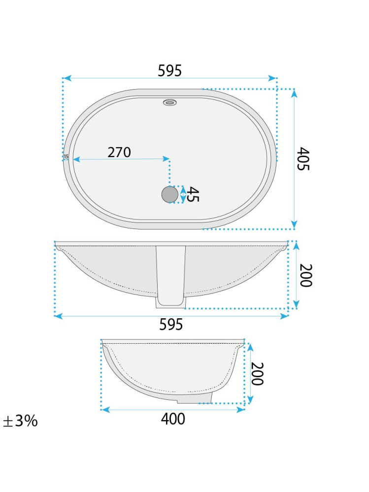 Lavoar sub blat Rea Niva alb lucios oval 595x405x200 mm ceramica sanitara [10]