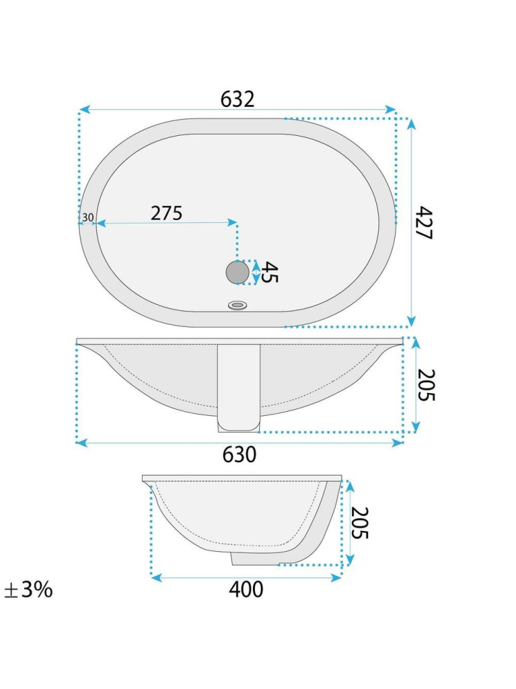 Lavoar sub blat Rea Vena alb lucios oval 635x427x205 mm ceramica sanitara [12]