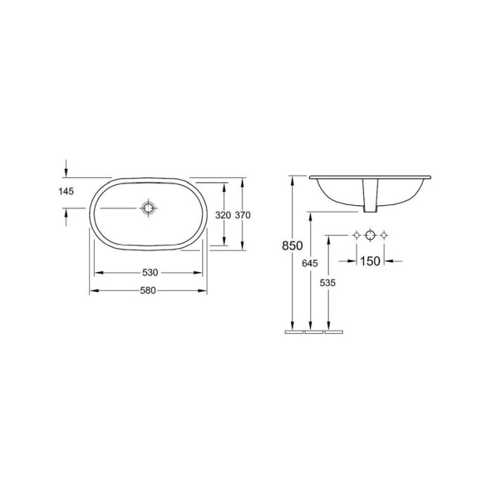 Lavoar sub blat Villeroy & Boch, O.Novo, oval, 53 cm, alb alpin [2]