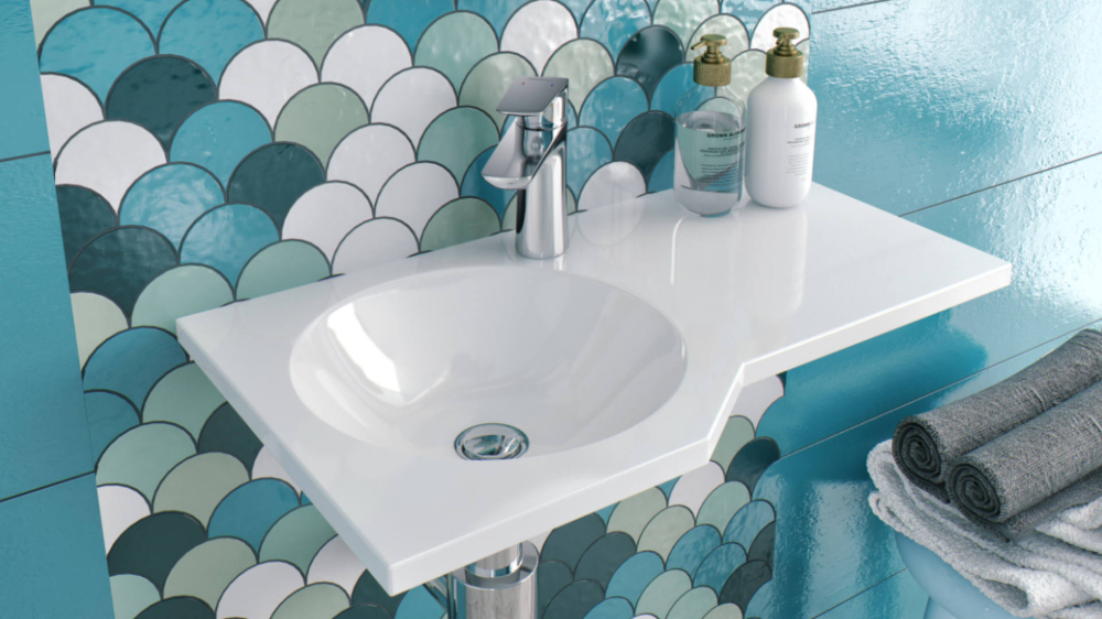 Lavoar suspendat Be Spot Solid Surface 60x34 cm stânga alb lucios [2]