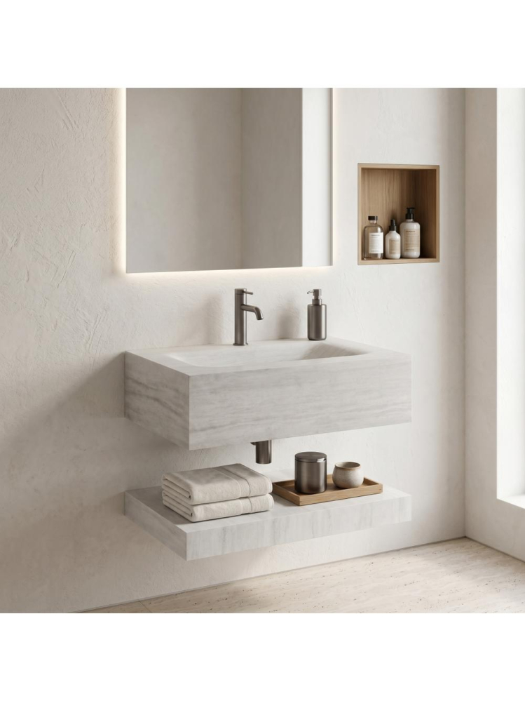 Lavoar suspendat cu raft Rea Apollo Muralto Roma 70 mat gri imitatie piatra 700x500 mm [4]