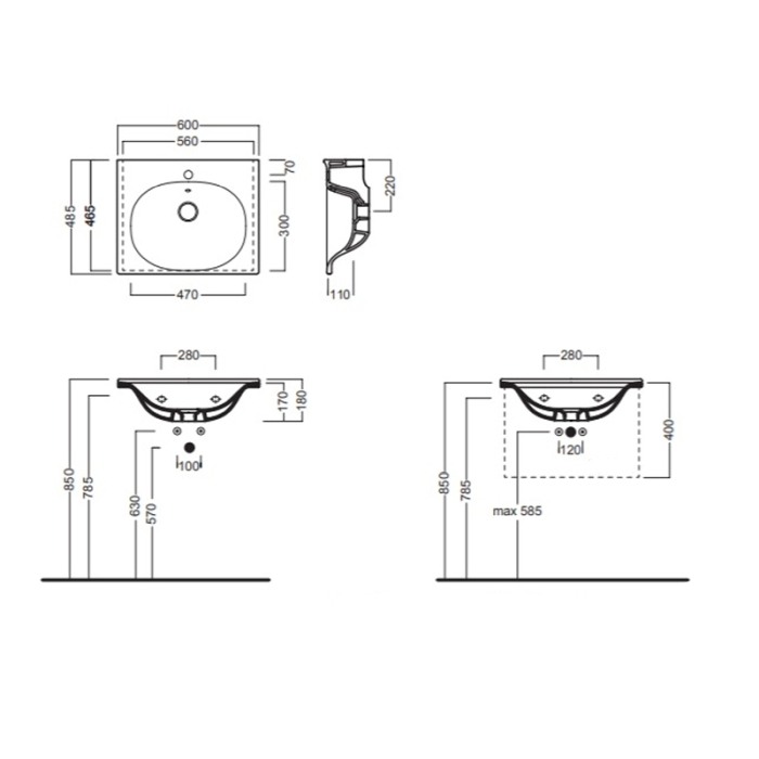 Lavoar suspendat dreptunghiular, Hatria, Le Fiabe, 60 cm, alb [2]
