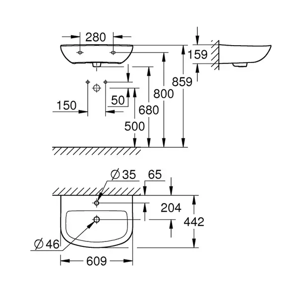 Lavoar suspendat Grohe Bau Ceramic 60 cm alb lucios [3]