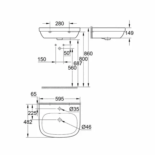 Lavoar suspendat Grohe Euro Ceramic 60 cm [6]