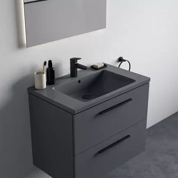 Lavoar suspendat Ideal Standard i.life B gri lucios 81 cm cu orificiu baterie si preaplin [3]