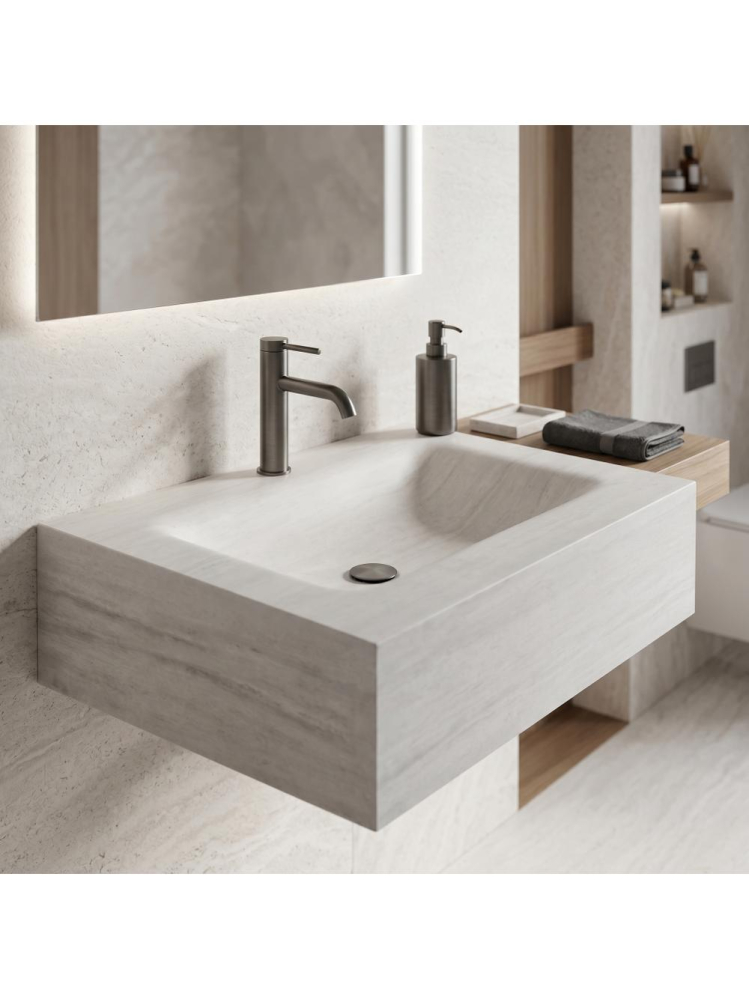 Lavoar suspendat REA Apollo Muralto Roma 70 compozit cuarț mat gri imitație piatră 700x500 mm [8]