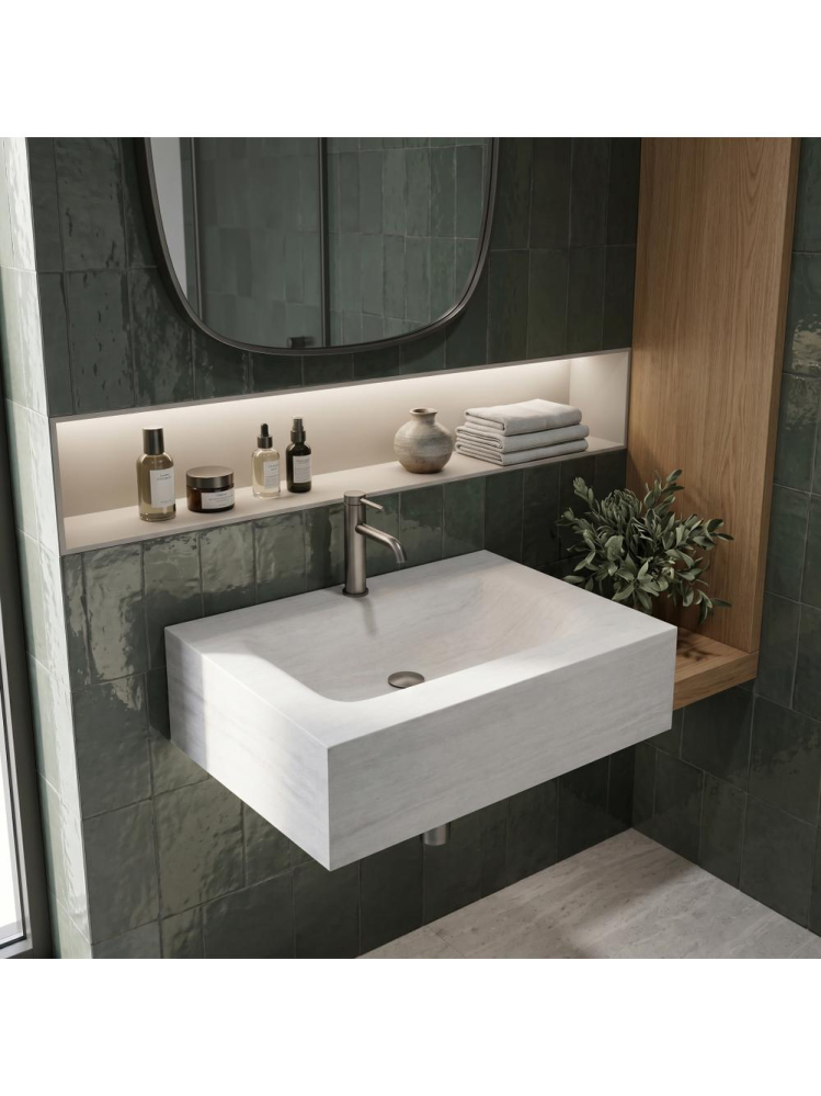 Lavoar suspendat REA Apollo Muralto Roma 70 compozit cuarț mat gri imitație piatră 700x500 mm [5]