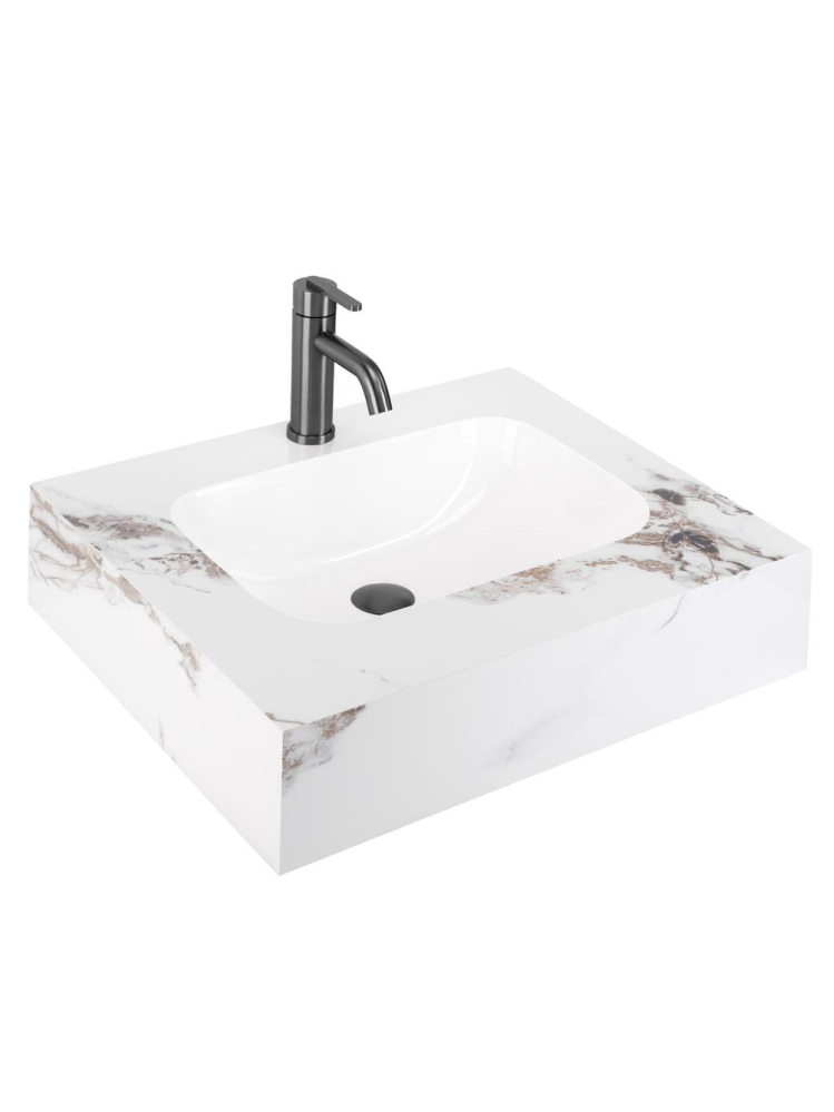 Lavoar suspendat REA Aresa Cold Jade 60x50 cm ceramica compozit cuart finisaj lucios imitatie piatra [2]