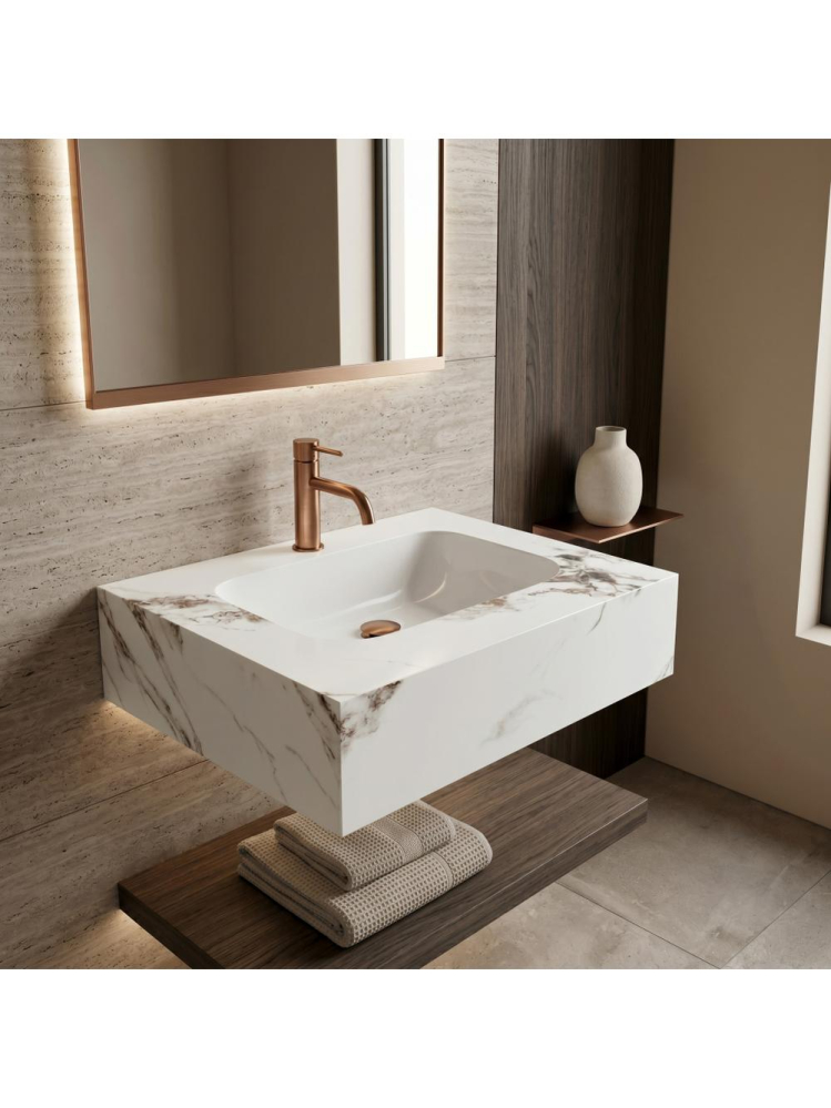Lavoar suspendat REA Aresa Cold Jade 60x50 cm ceramica compozit cuart finisaj lucios imitatie piatra [7]