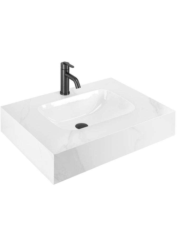 Lavoar suspendat REA Aresa Belt alb mat imitatie piatra 700x500 mm ceramica cuart [10]