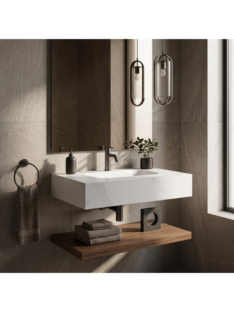 Lavoar suspendat REA Aresa Belt alb mat imitatie piatra 700x500 mm ceramica cuart [7]