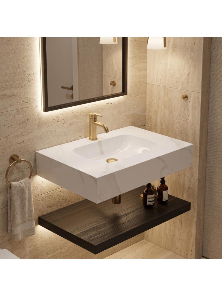 Lavoar suspendat REA Aresa Belt alb mat imitatie piatra 700x500 mm ceramica cuart [6]