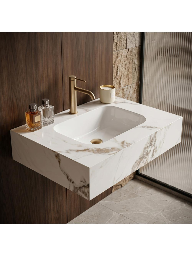 Lavoar suspendat REA Aresa Cold Jade 70x50 cm ceramica cuart lucios imitatie piatra [5]