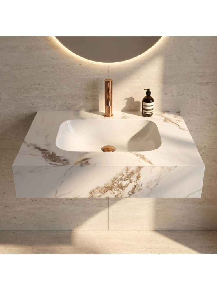 Lavoar suspendat REA Aresa Cold Jade 70x50 cm ceramica cuart lucios imitatie piatra [3]