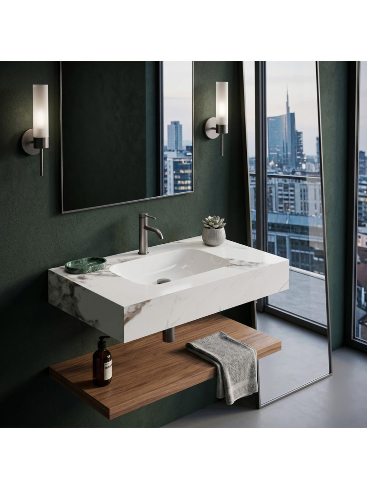 Lavoar suspendat REA Aresa Cold Jade 80 cm ceramica compozit cuart finisaj lucios imitatie piatra [7]